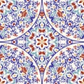 Seamless patchwork tile in blue and white colors. Vintage multicolor pattern in Spanish style.